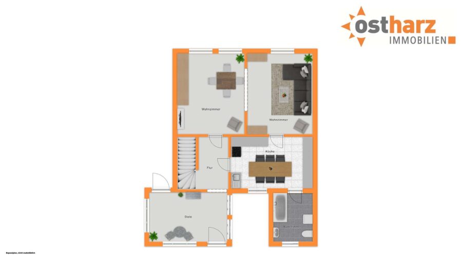 06493 Ballenstedt, Doppelhaushälfte zum Kauf | Grundriss Erdgeschoss | Ostharz Immobilien
